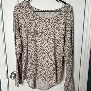 a.n.a Animal Print Long Sleeve Top - Cream and Brown